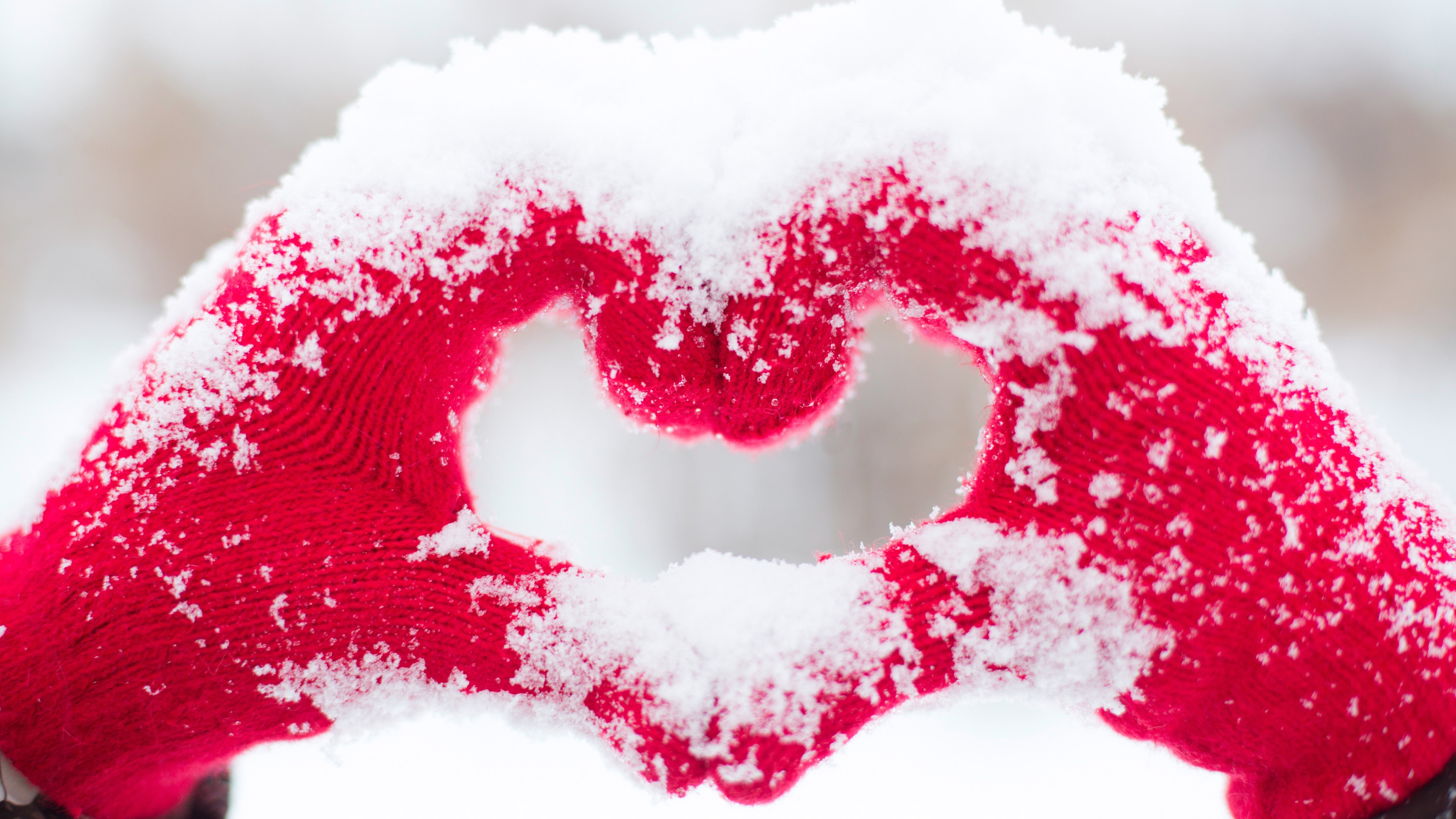 Snow Love Heart Red Beautiful Made Wallpaper