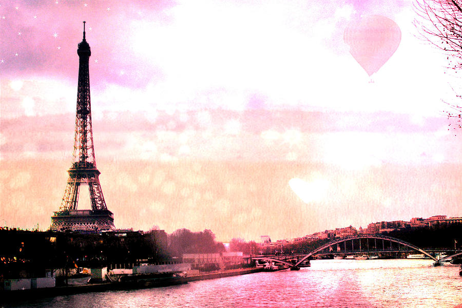 Paris Surreal Eiffel Tower Pink Yellow Abstract By Kathy Fornal