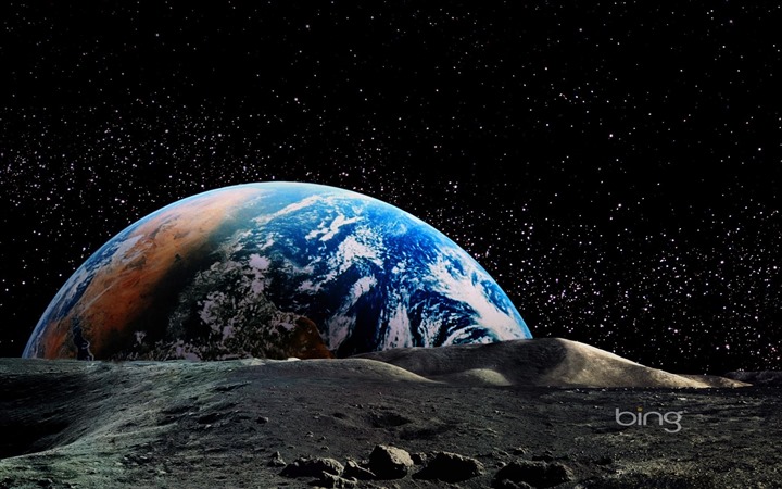 Bing Theme Moon Earth Surface Widescreen HD Wallpaper