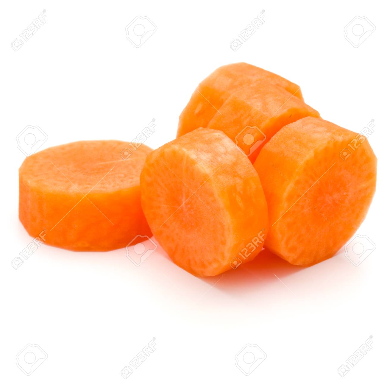Chopped Carrot Slices Isolated On White Background Cutout Stock