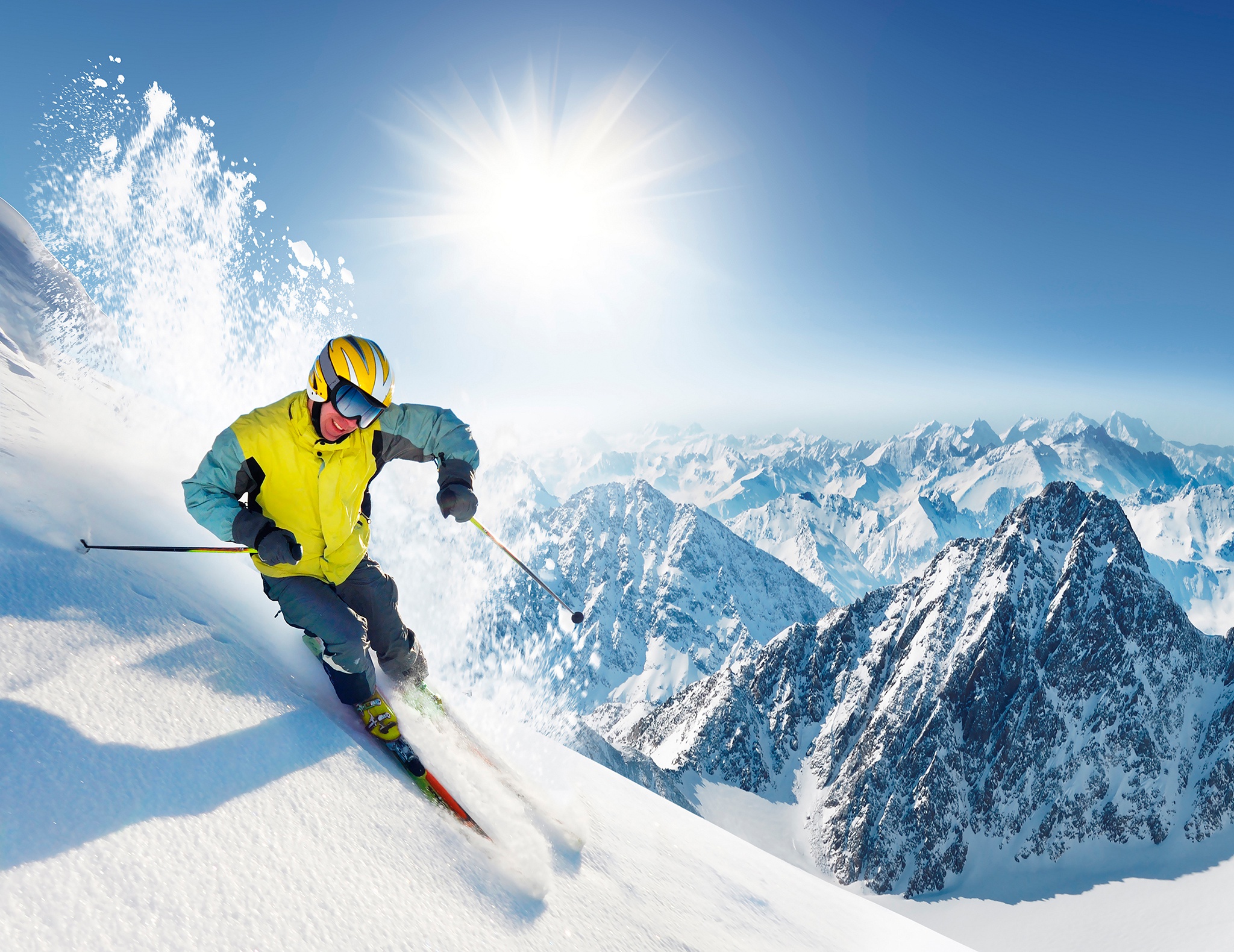 Snow Winter Sun Mountain Skiing Sports HD Wallpaper