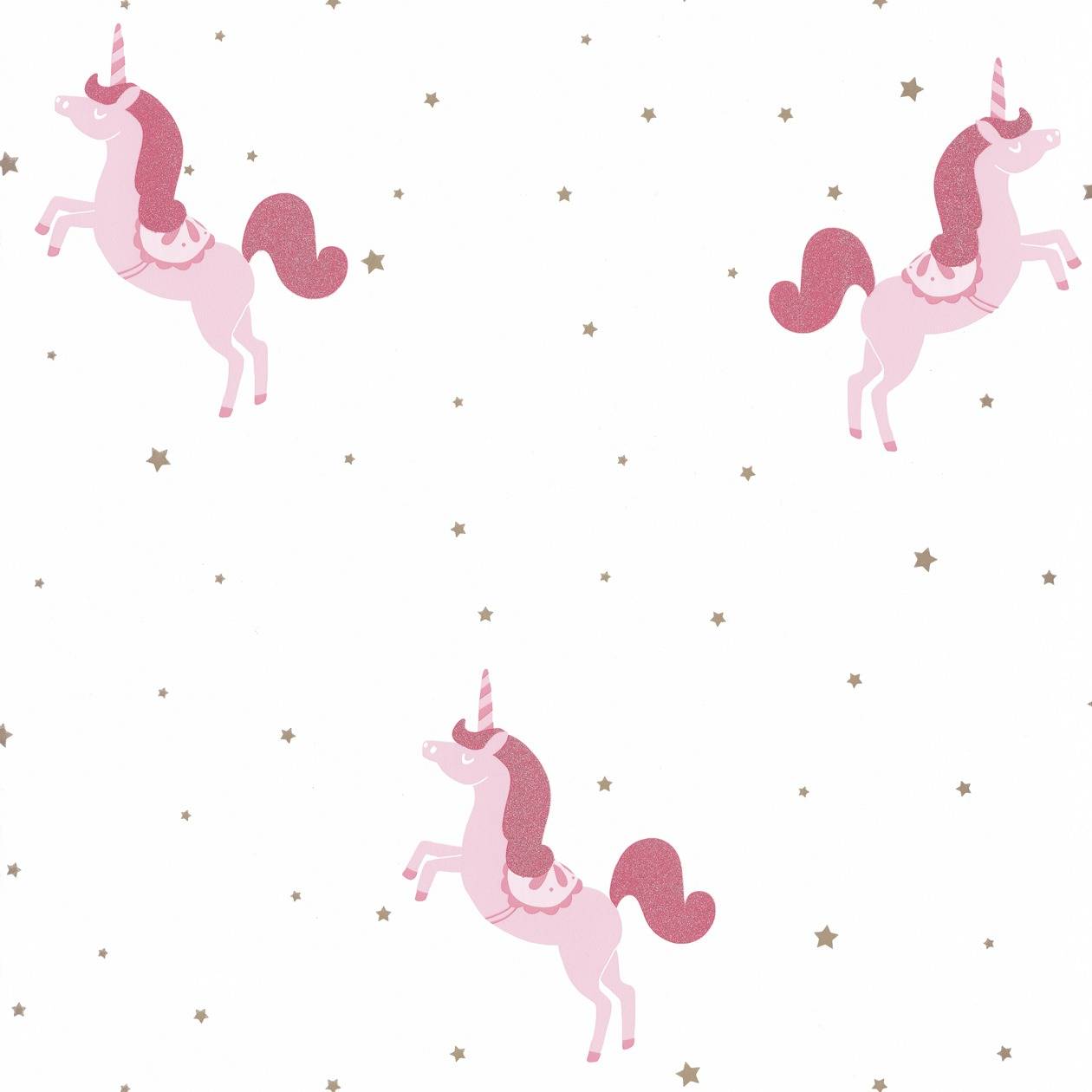 Caselio Princess Unicorns Rose Fushia Dore Wallpaper
