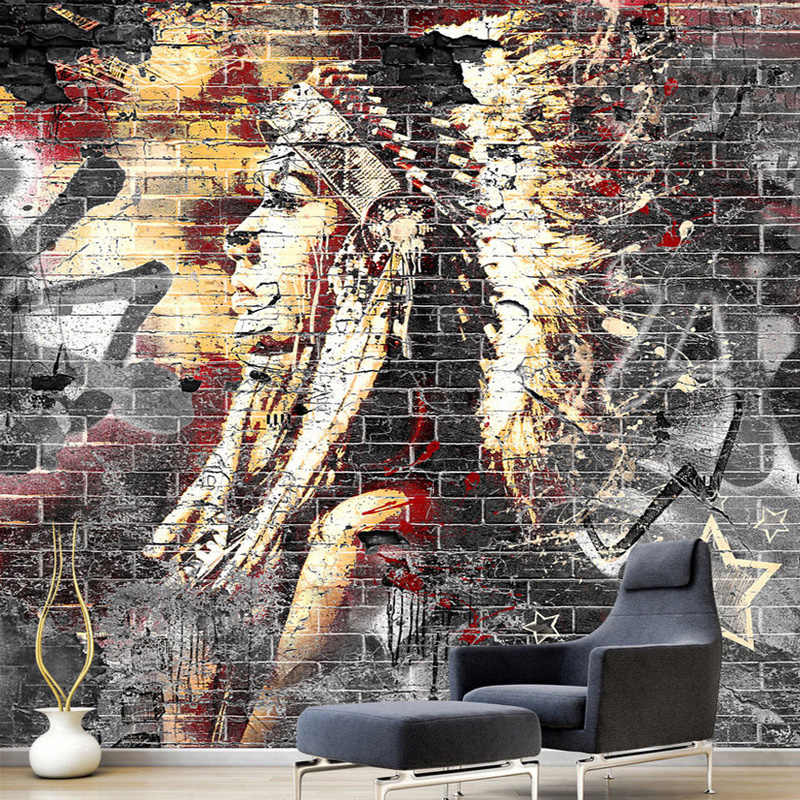 Custom Wallpaper Murals 3d Graffiti Art Wood Grain Brick Wall