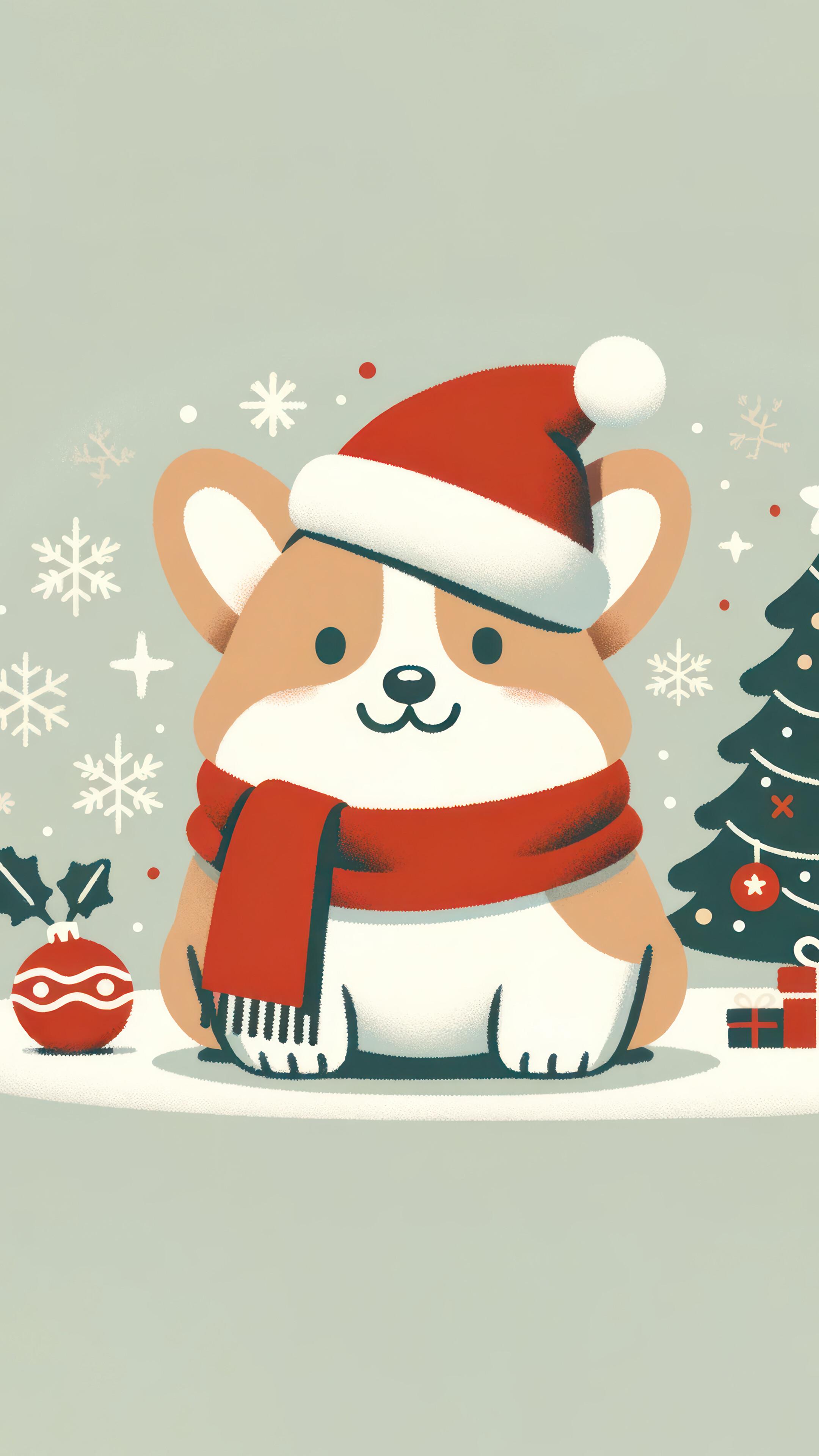 Christmas Corgi Dog Tree Gifts 4k Wallpaper iPhone HD