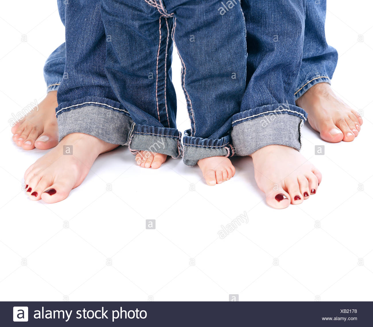 Family unity abstract border barefoot people legs isolated on