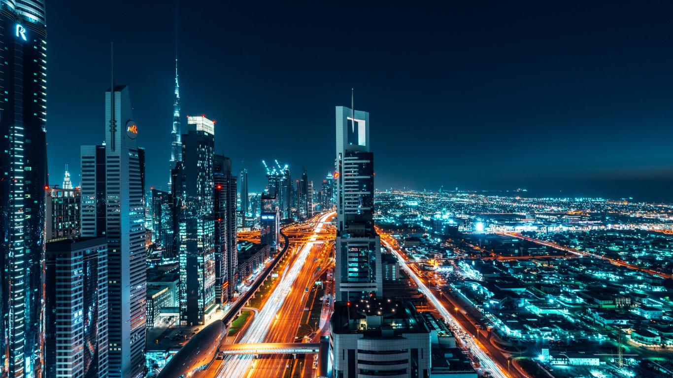 Dubai City Buildings Cityscape Night Wallpaper Background