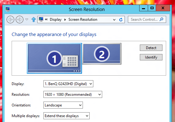 Screen Resolution Settings in Extended Mode for Dual Monitors on