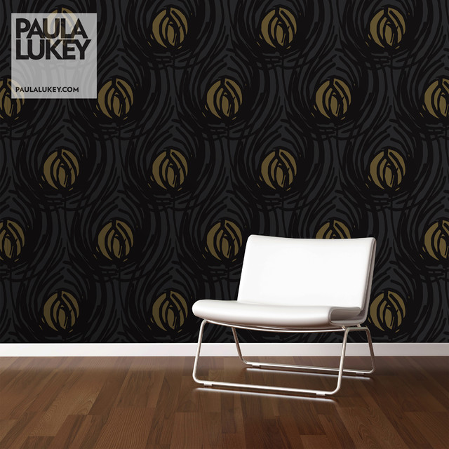 Custom Wallpaper And Feature Wall Hollywood Glam Peacocks Eclectic