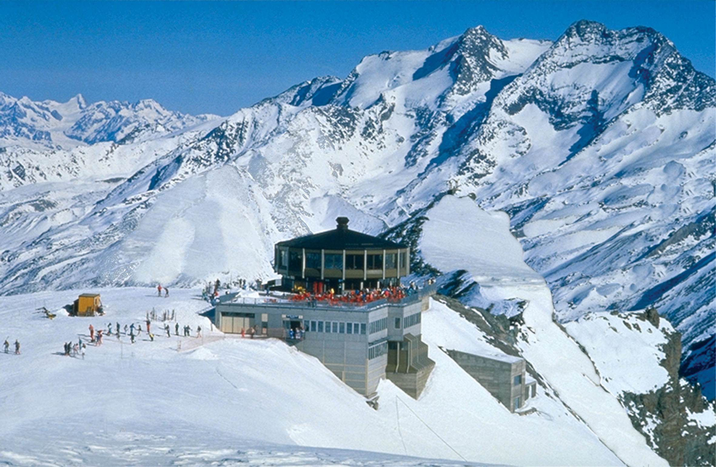 Ski base on the background of mountains in the ski resort of Arabba