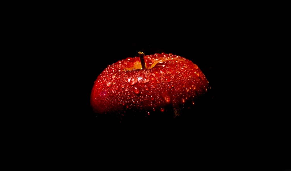 Fresh Red Apple Macro Black Background Wallpaper