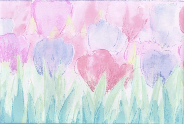 Blue Pink Tulips Wallpaper Border Traditional By