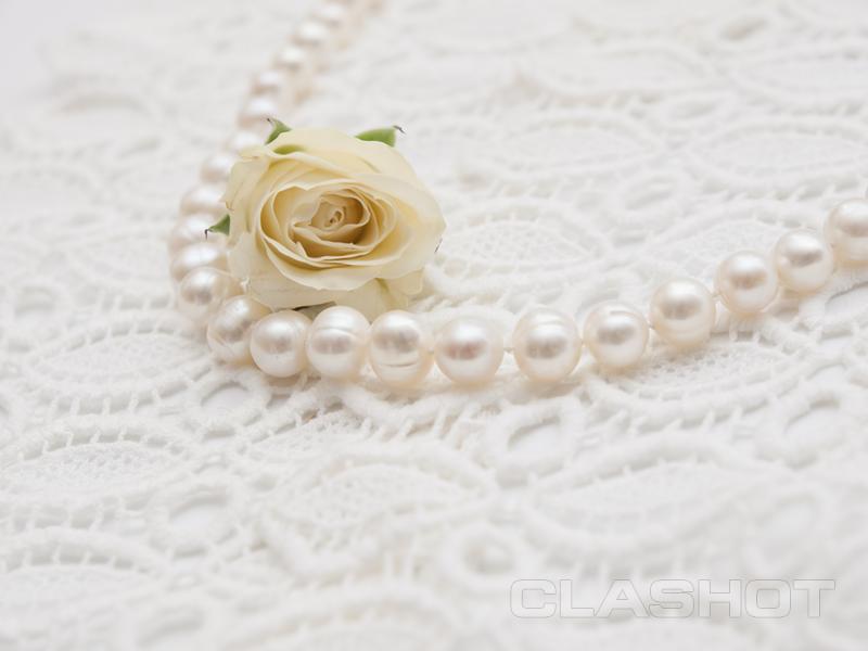 Vintage Pearl Background White Necklace And Rose