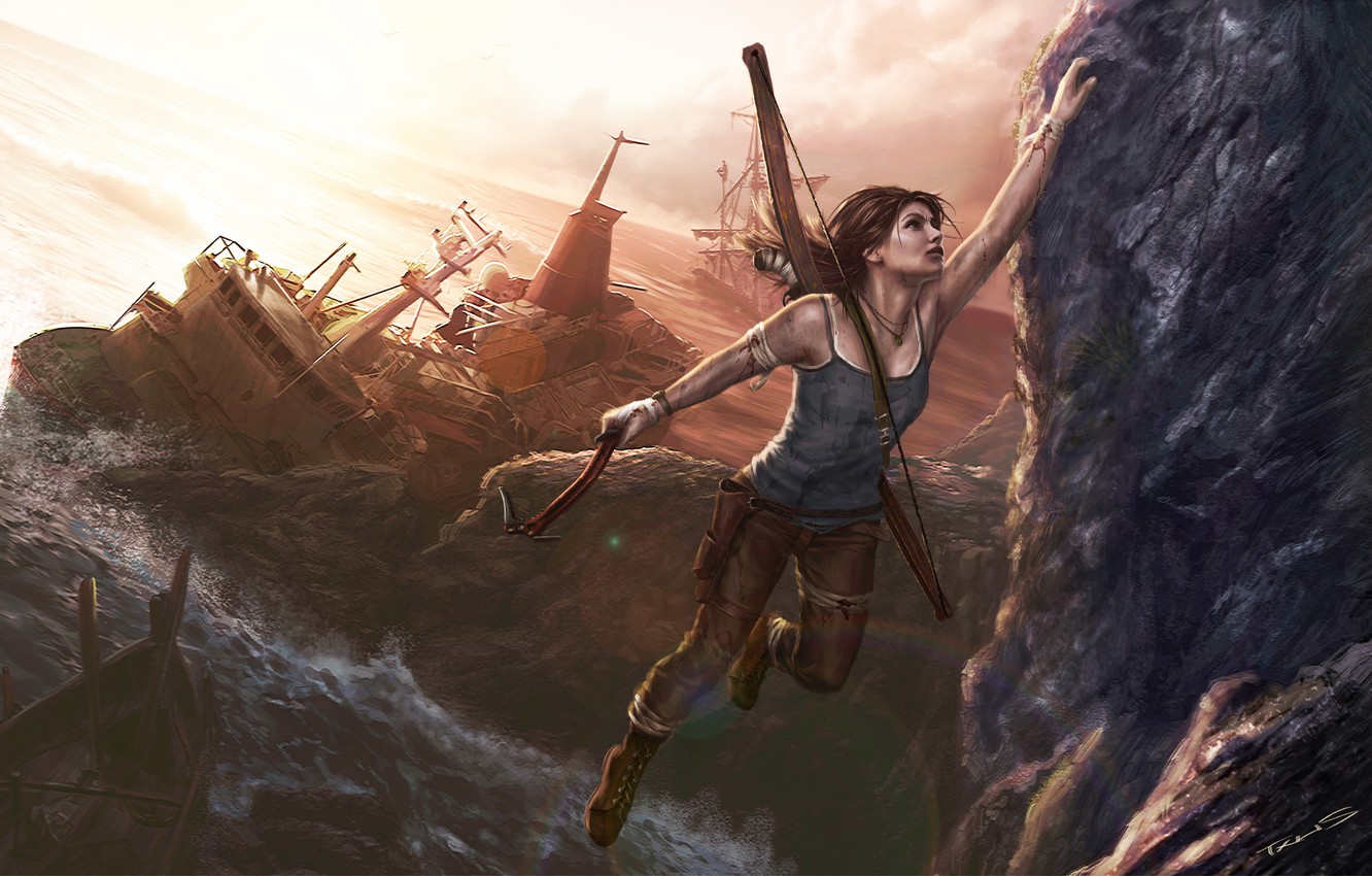 Wallpaper Mountain Beautiful Lara Croft Hook Fantasy Girl