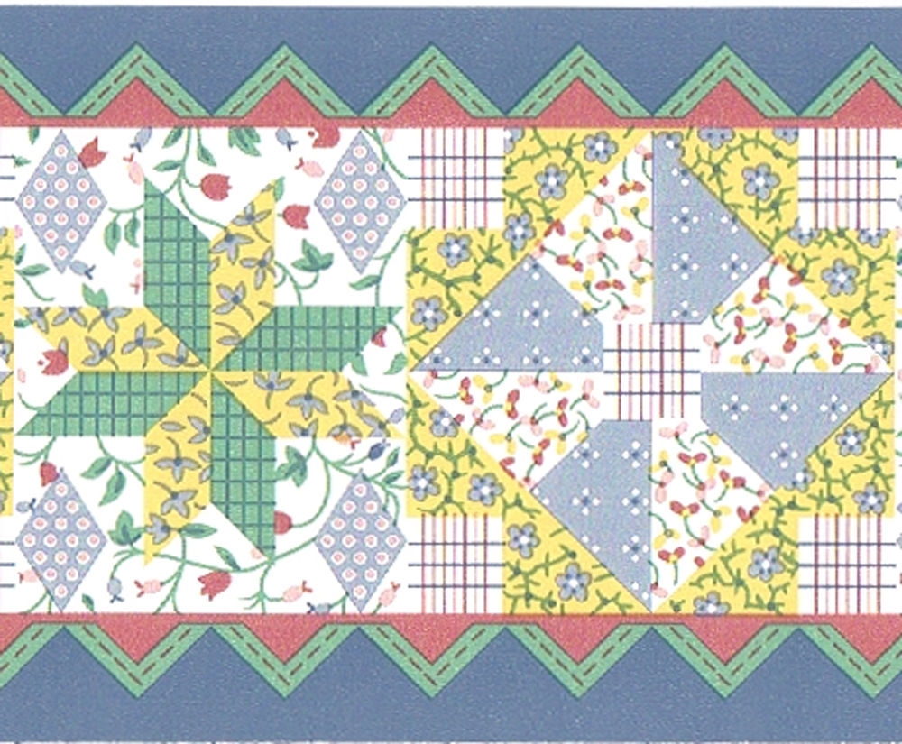 Patchwork Floral Flower Quilt Patches Stiches Wall Paper Border
