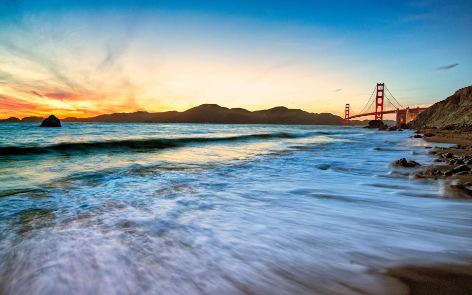 Golden Gate Bridge San Francisco Beach Ocean Sunset HD