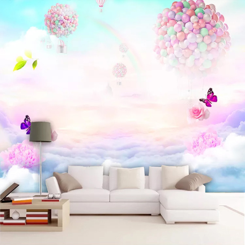 Custom Mural Wallpaper For Kids Room Flower Butterfly Balloon