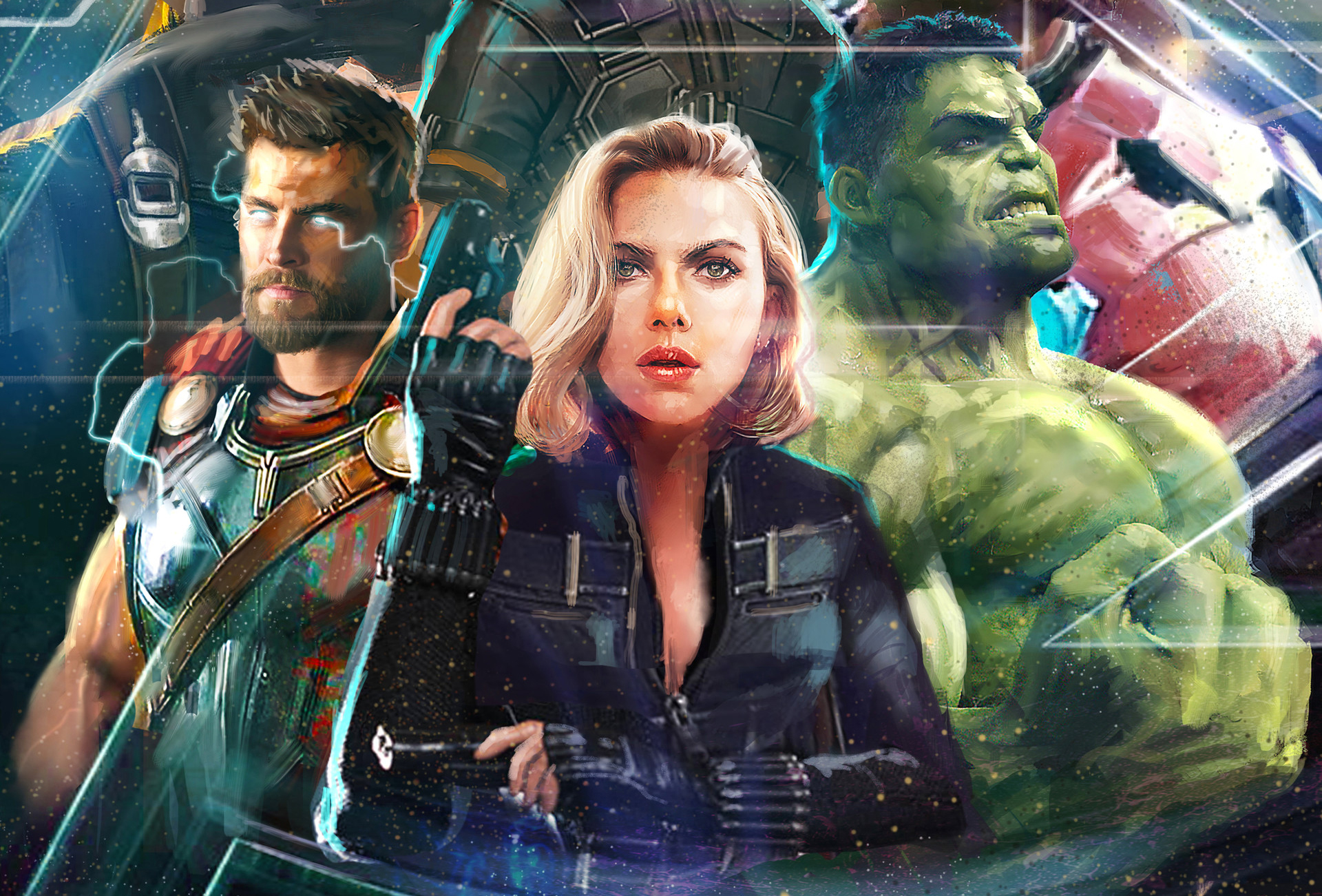 Thor Black Widow Hulk In Avengers Infinity War Artwork Wallpaper
