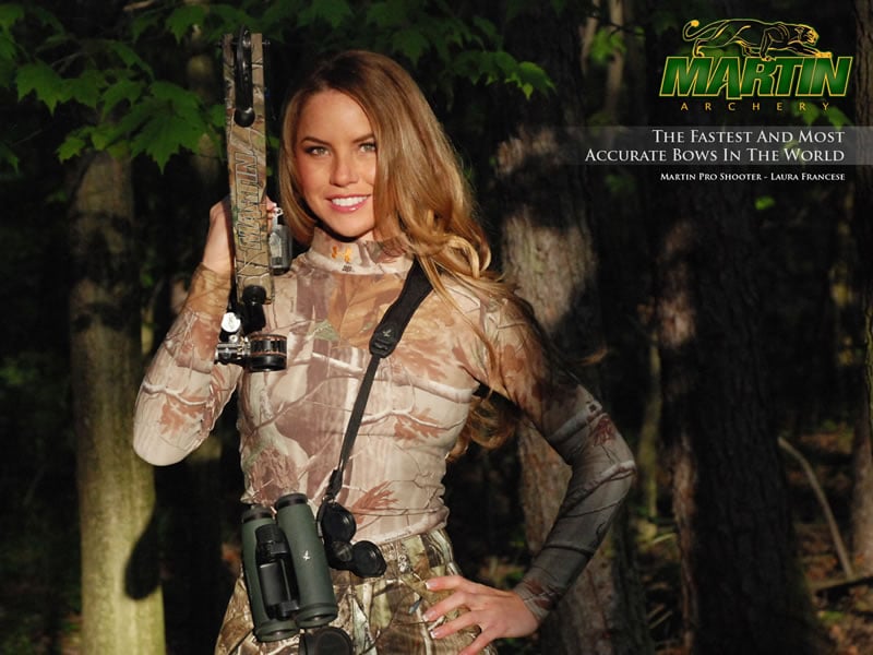 camouflage bows laura francese at full draw 1 link to martin archery