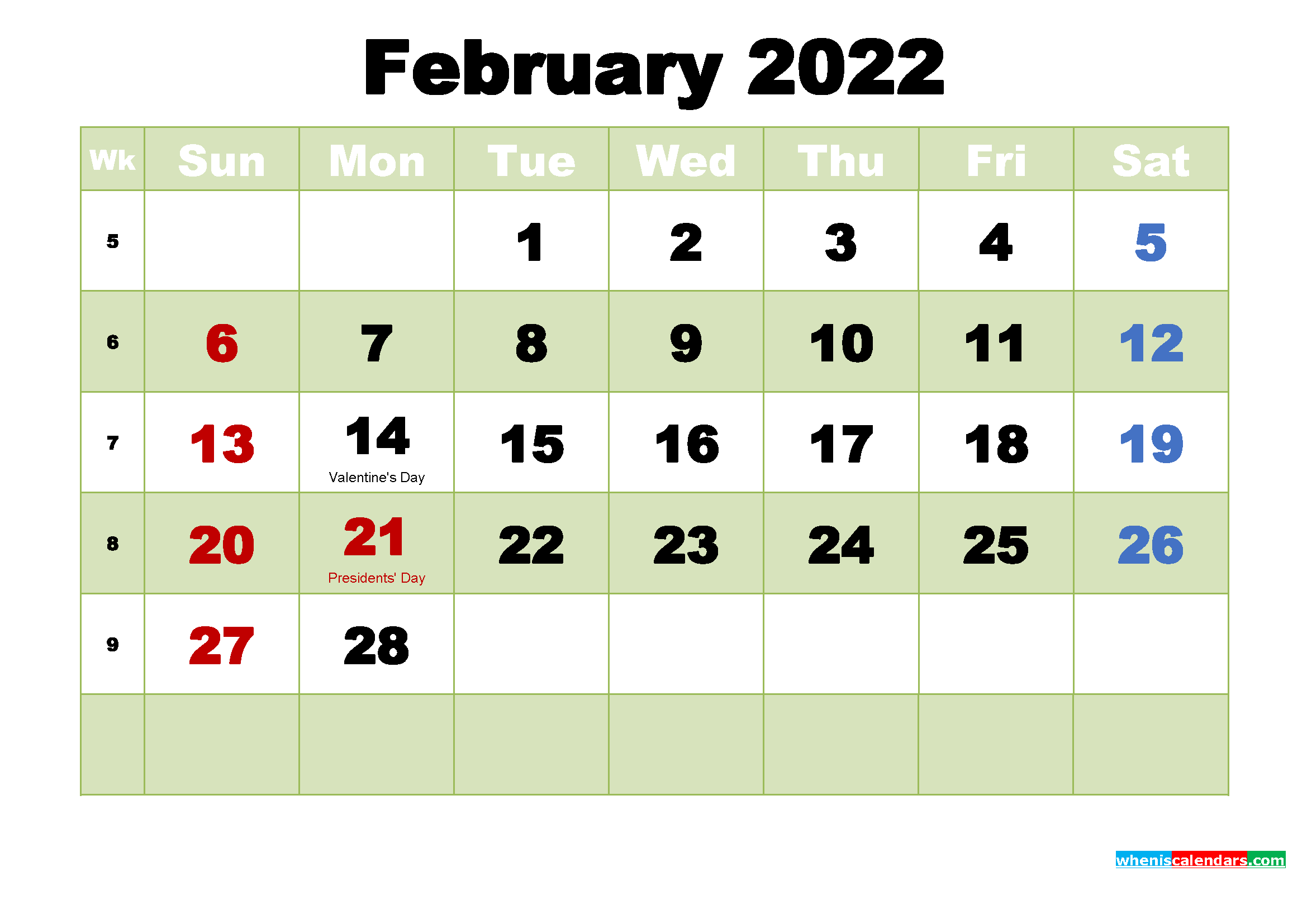 Printable February Calendar Wallpaper