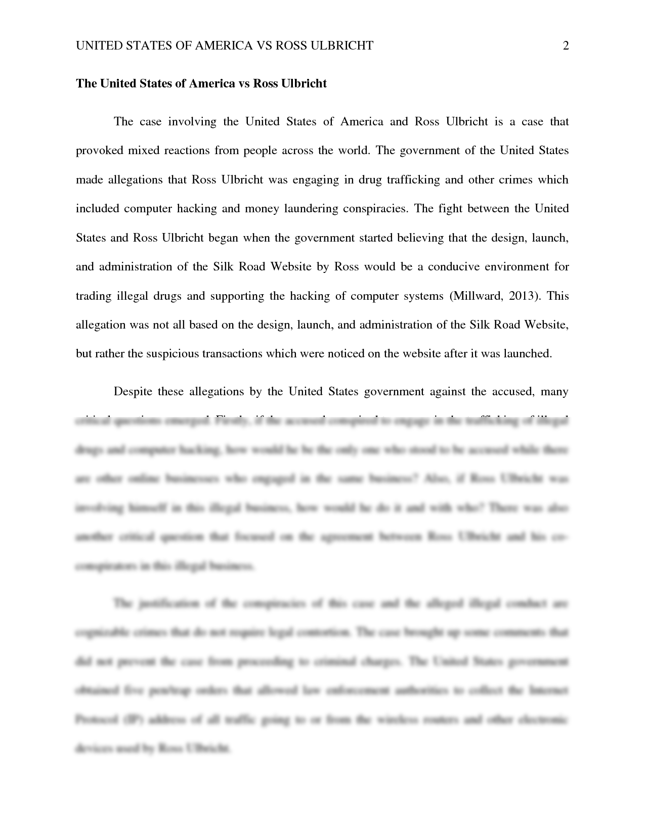 A document detailing the case of the United States of America vs. Ross Ulbricht, highlighting the accusations of drug trafficking, computer hacking, and money laundering related to the Silk Road Website