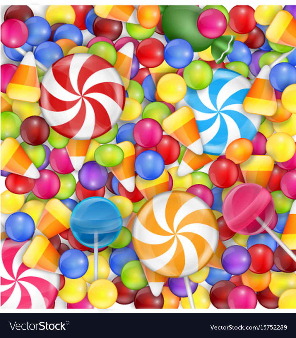 Sweets background with lollipop candy corn and gu Vector Image