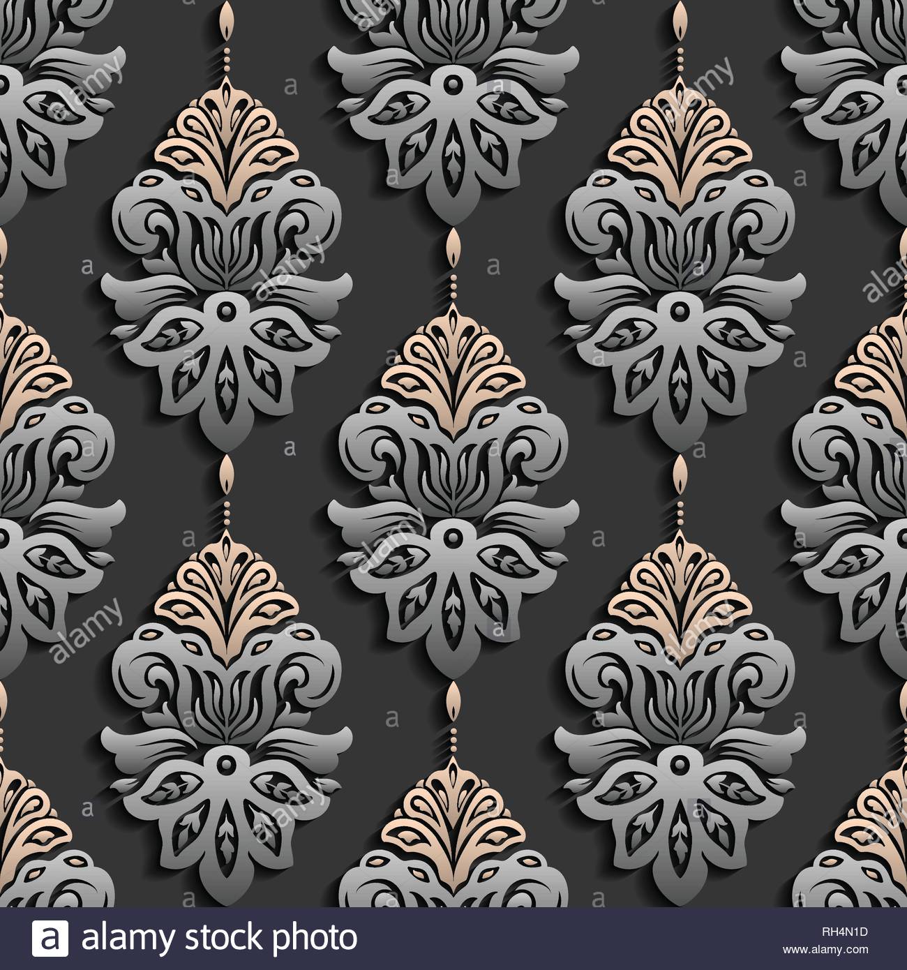 3d Dark Paper Cut Vector Damask Seamless Pattern Elegant Luxury