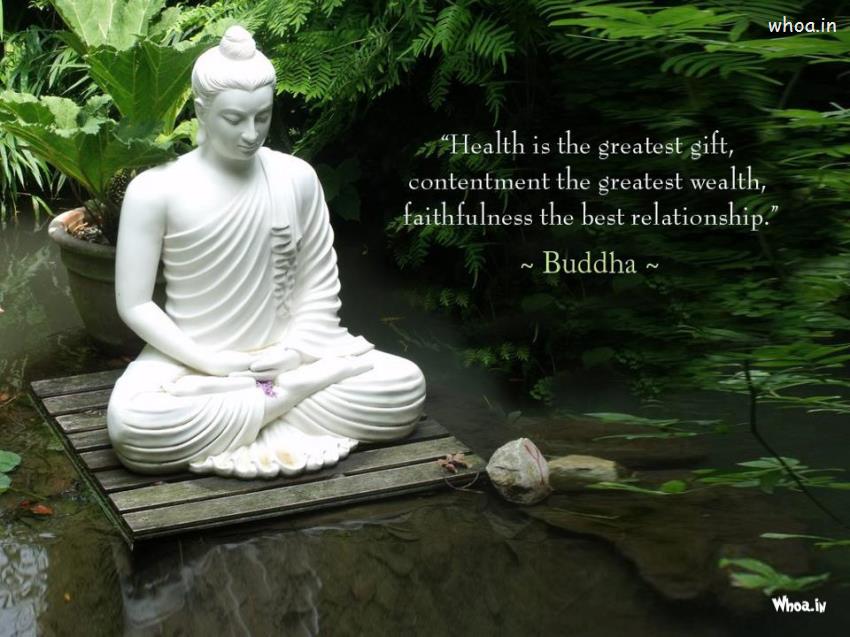Lord Buddha Statue And Quote With Natural Background HD Wallpaper