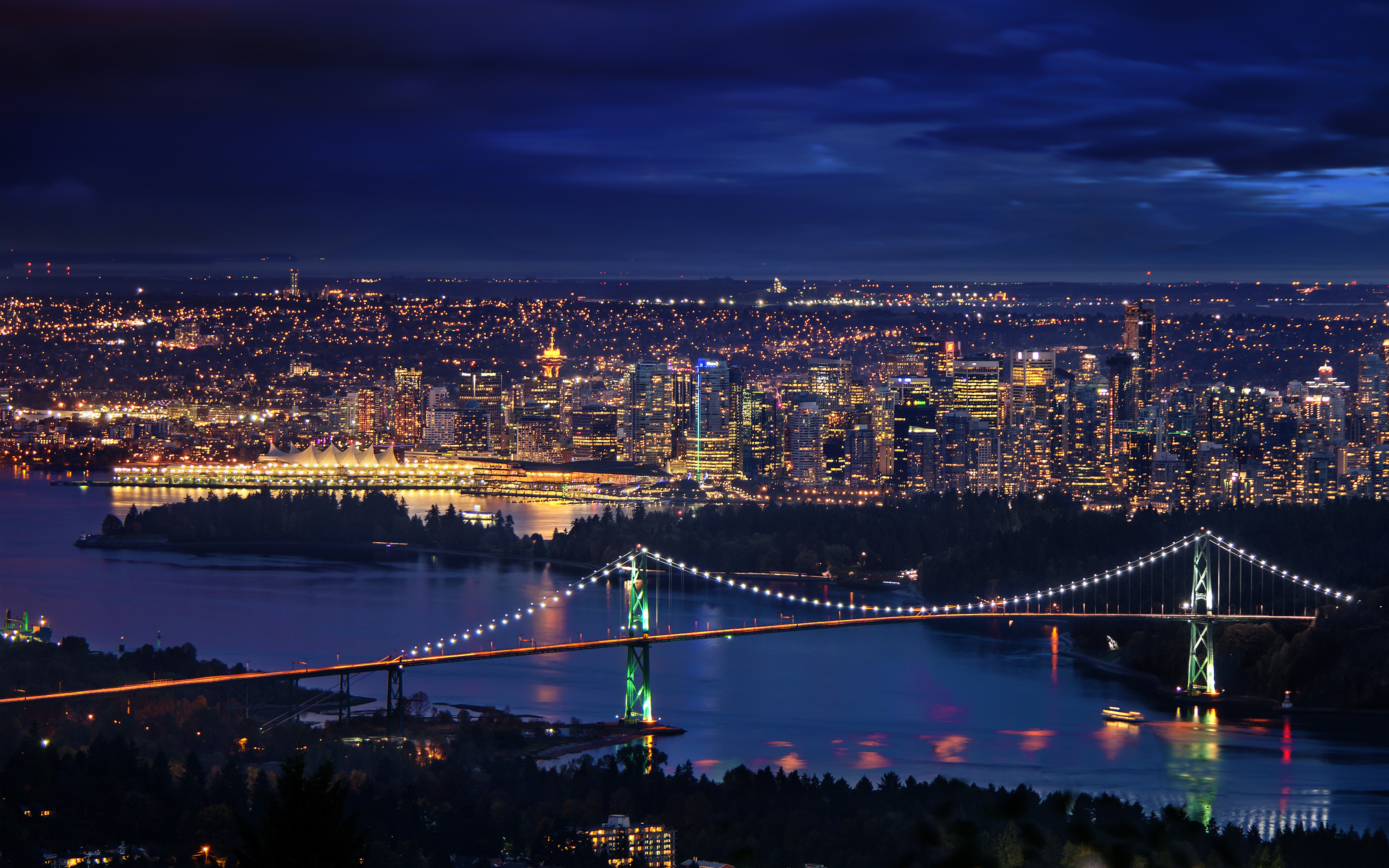 Image Vancouver Canada Downtown Bridges Night Time Cities