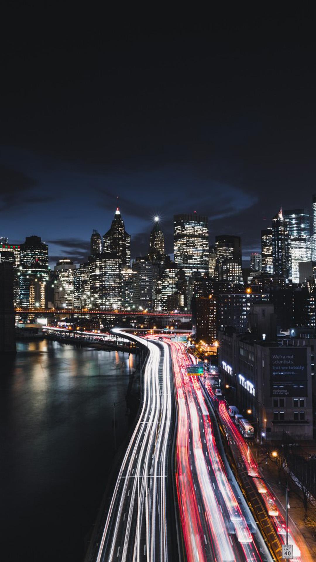 Manhattan New York City Cityscape Night Traffic 4K Ultra HD Mobile