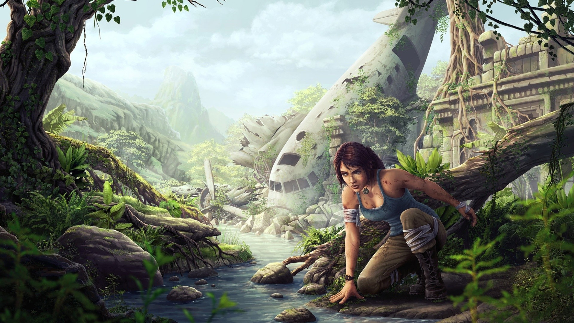 Lara Croft Tomb Raider Drawing Airplane Plane Jungle Overgrowth