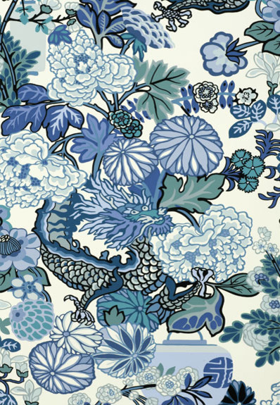 Chiang Mai Dragon China Blue Asian Wallpaper By F Schumacher