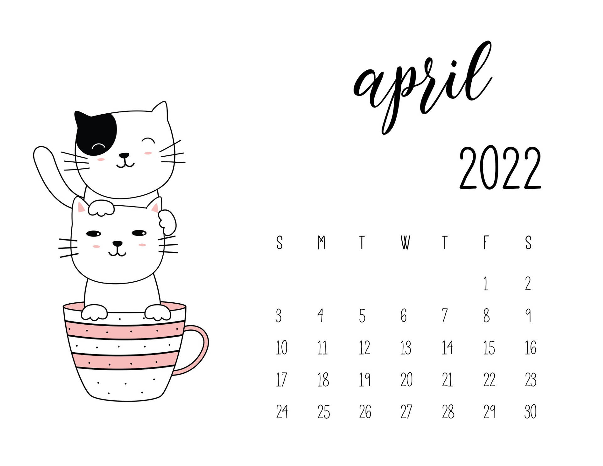 Adorable Cat Themed April Calendar Wallpaper