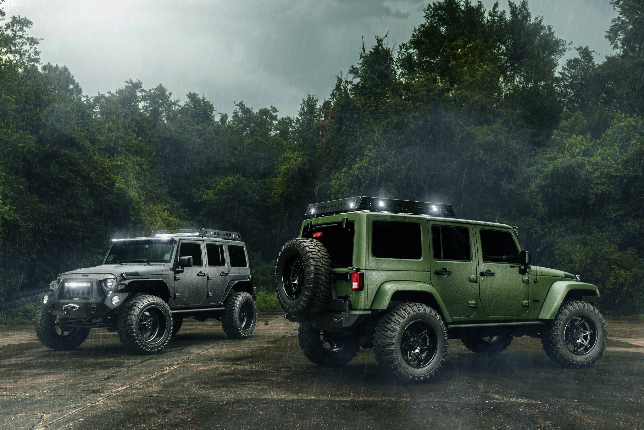 Jeep Wrangler Off Road Rain Cars Green Black Wallpaper Photos