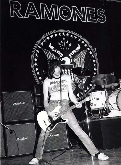 Johnny Ramone Rock And Roll With Marshall Stacks In The Background