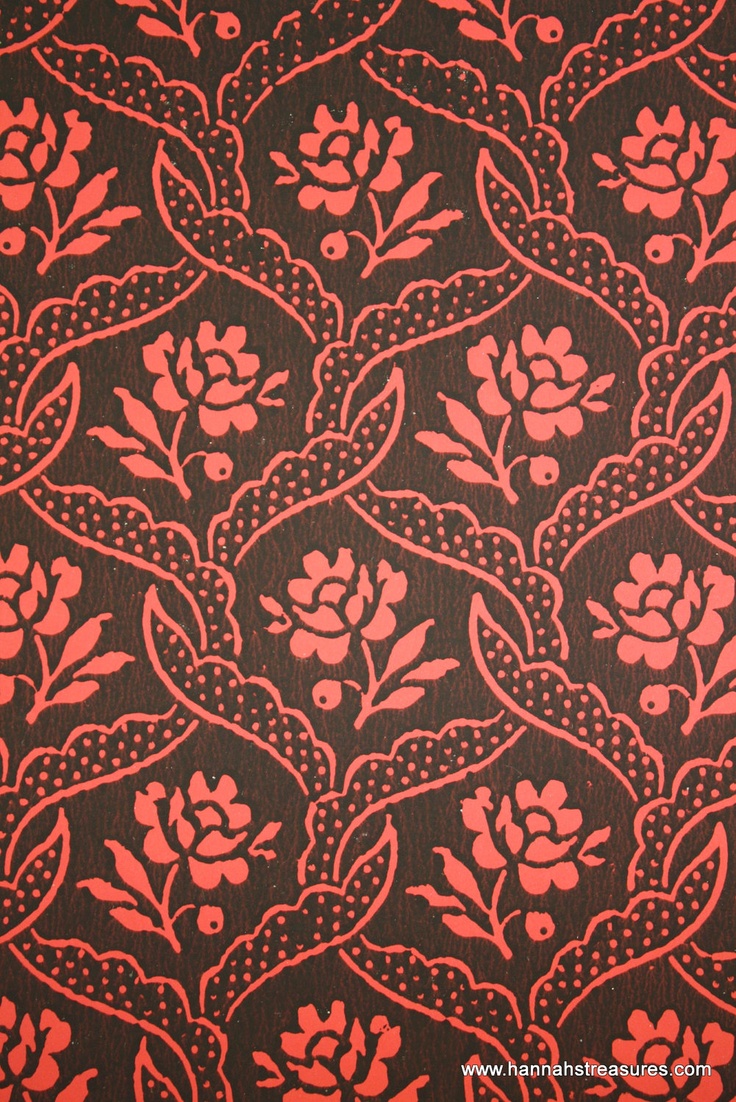 S Vintage Wallpaper Black Lacy Lattice With Red Flowers