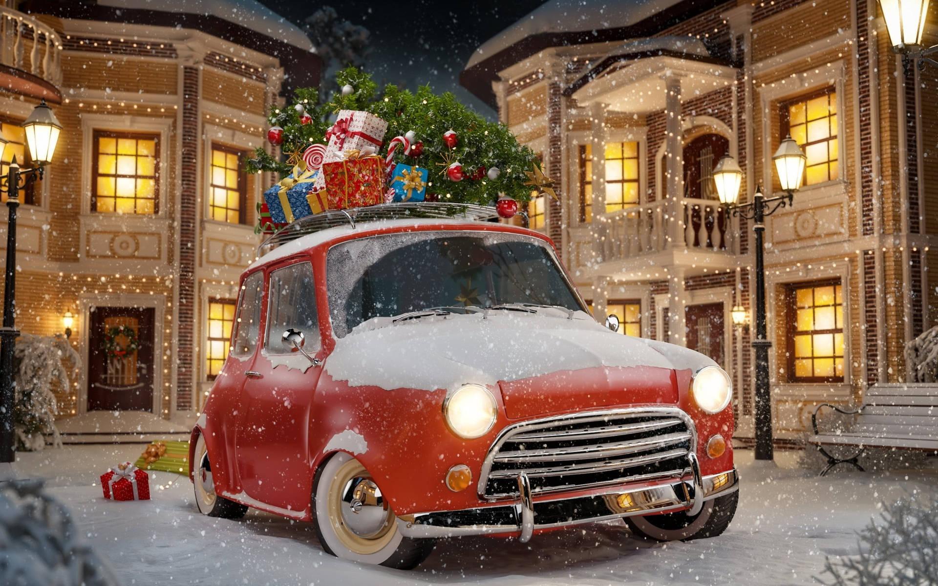 Beautiful Christmas Car With Snow Wallpaper