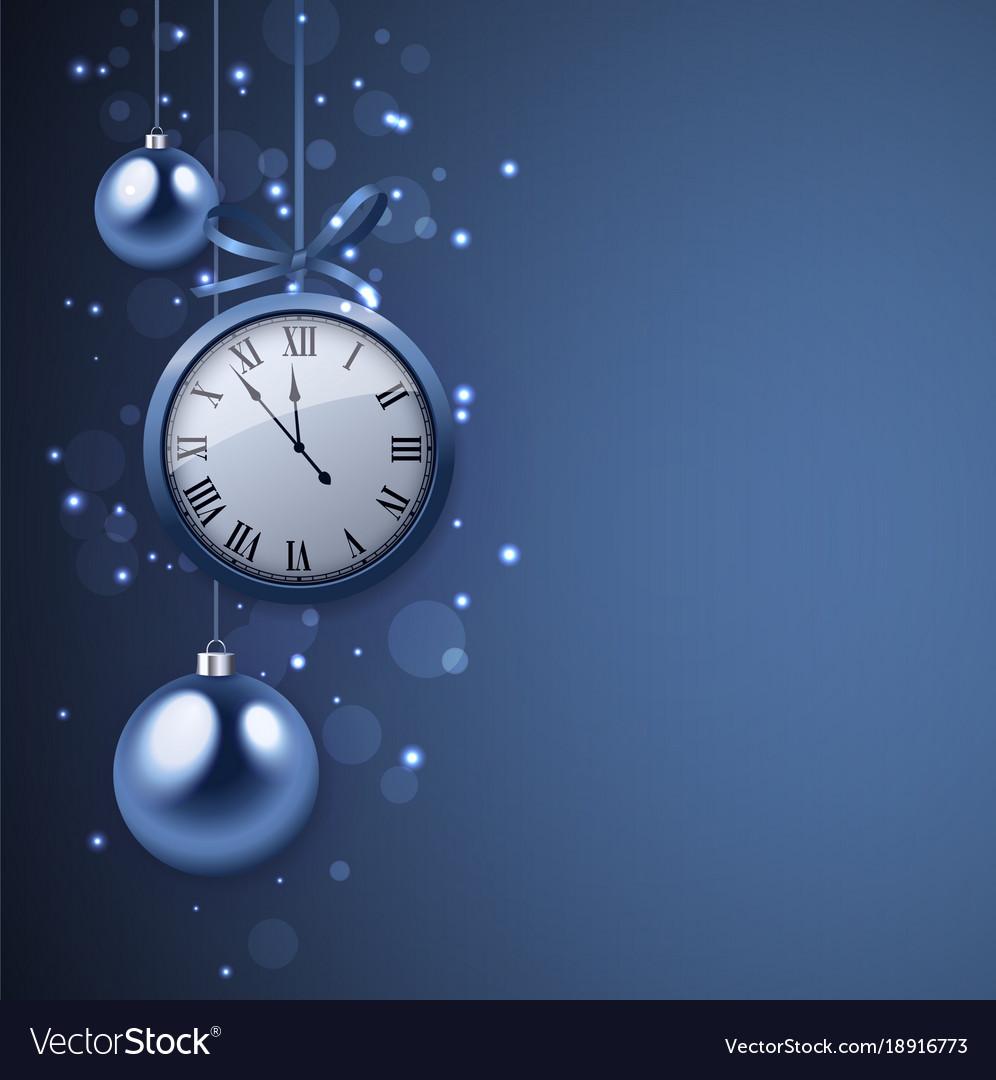 2017 new year background with clock and blue balls