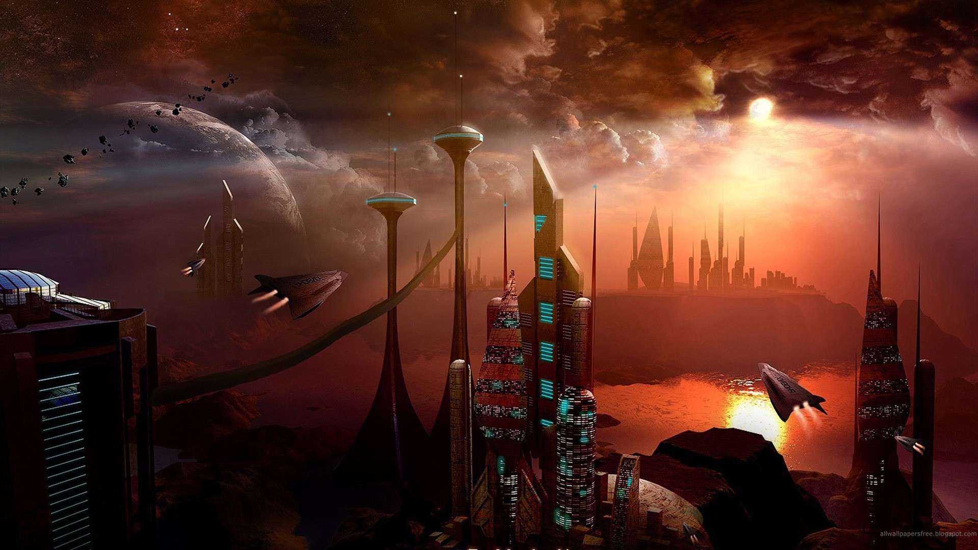 Future City In Space Desktop Wallpaper HD Screensaver Background