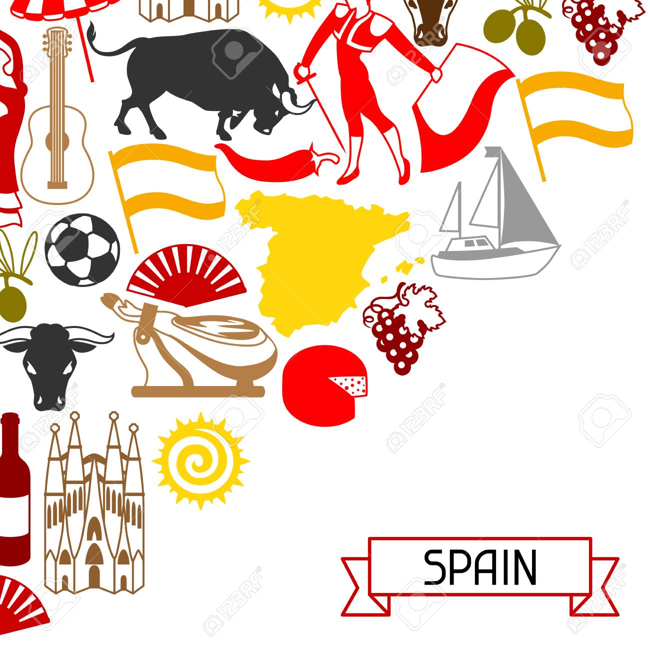 Spain Background Design Spanish Traditional Symbols And Objects