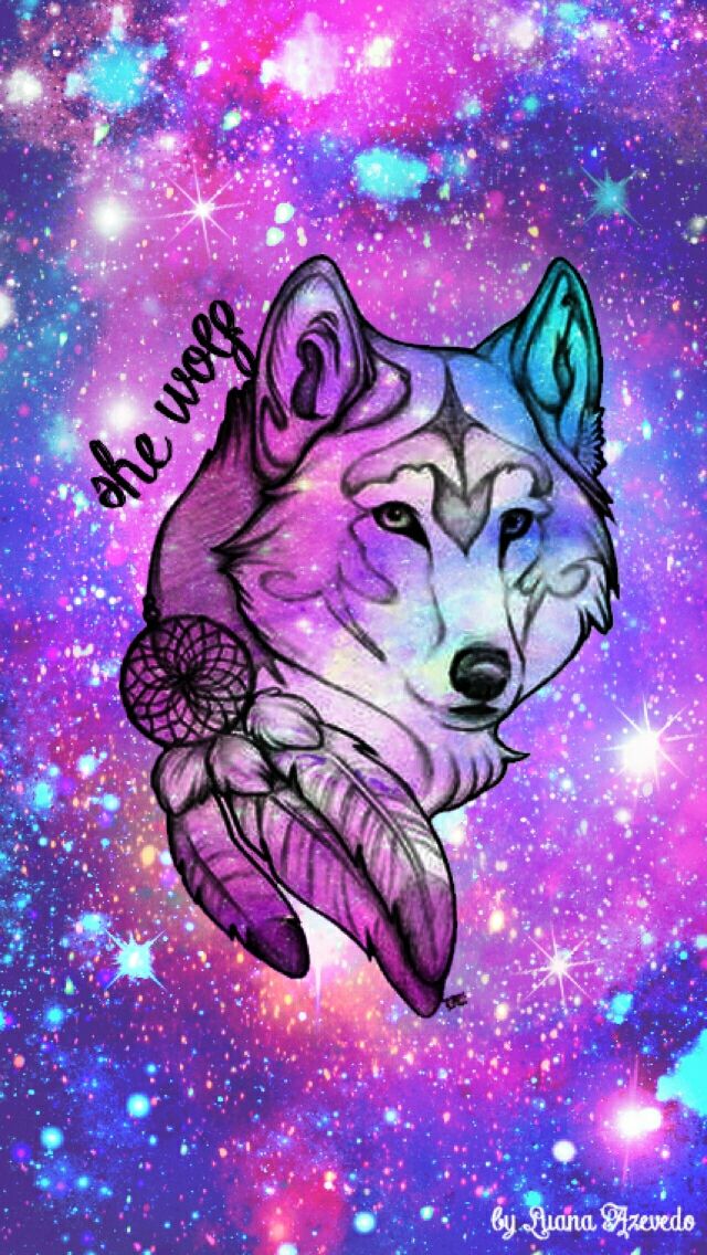 Wolf Drawing With Galaxy Background Pretty Drawings