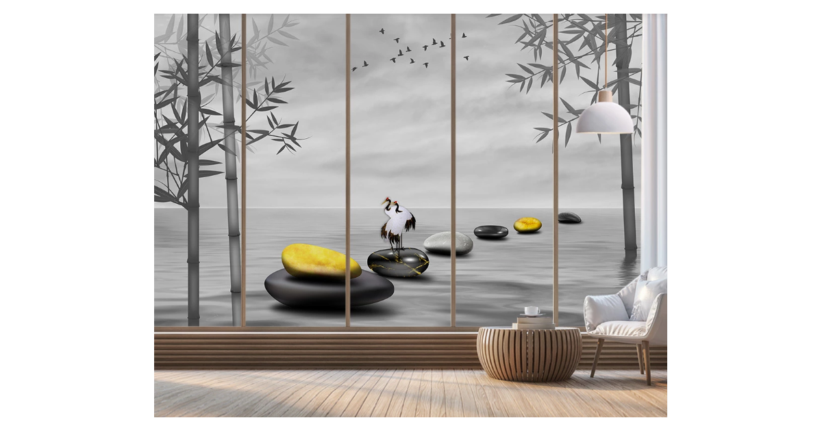 3d Bamboo Crane Bird Stone Wall Mural Wallpaper C119 Premium Non