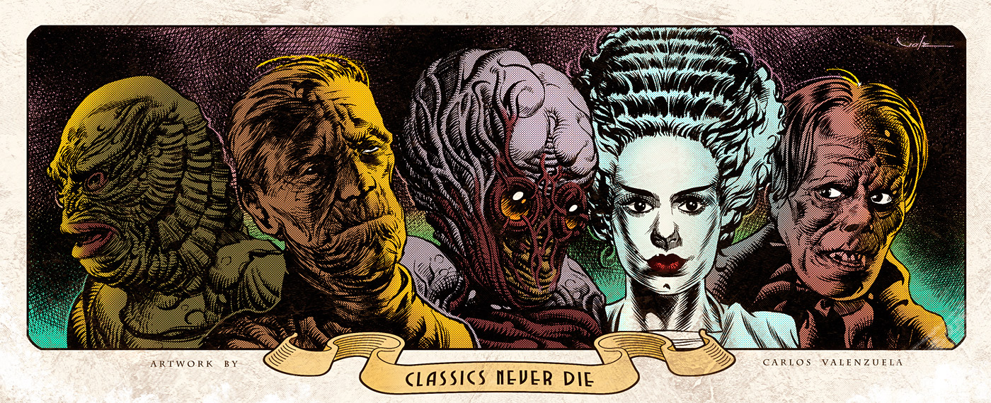 Classic Monsters   Print by Valzonline 1400x570