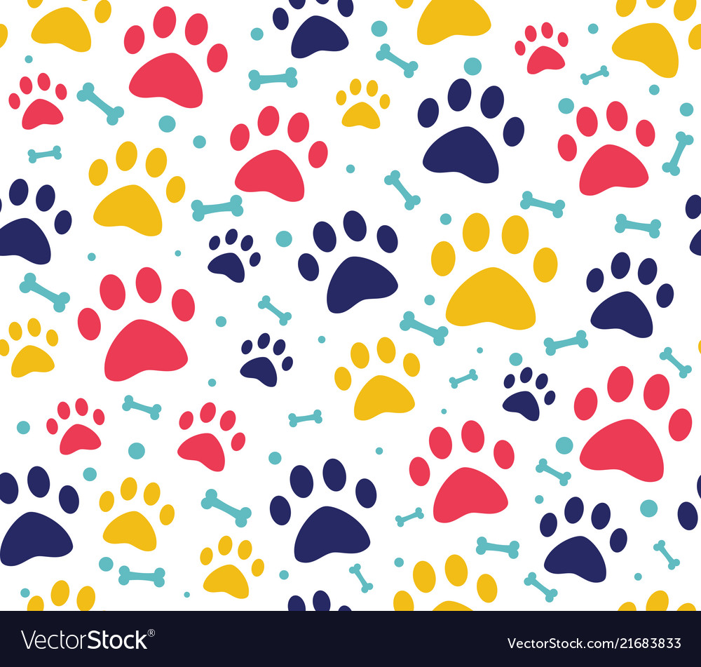 Cat Or Dog Paw Seamless Patterns Background For Vector Image