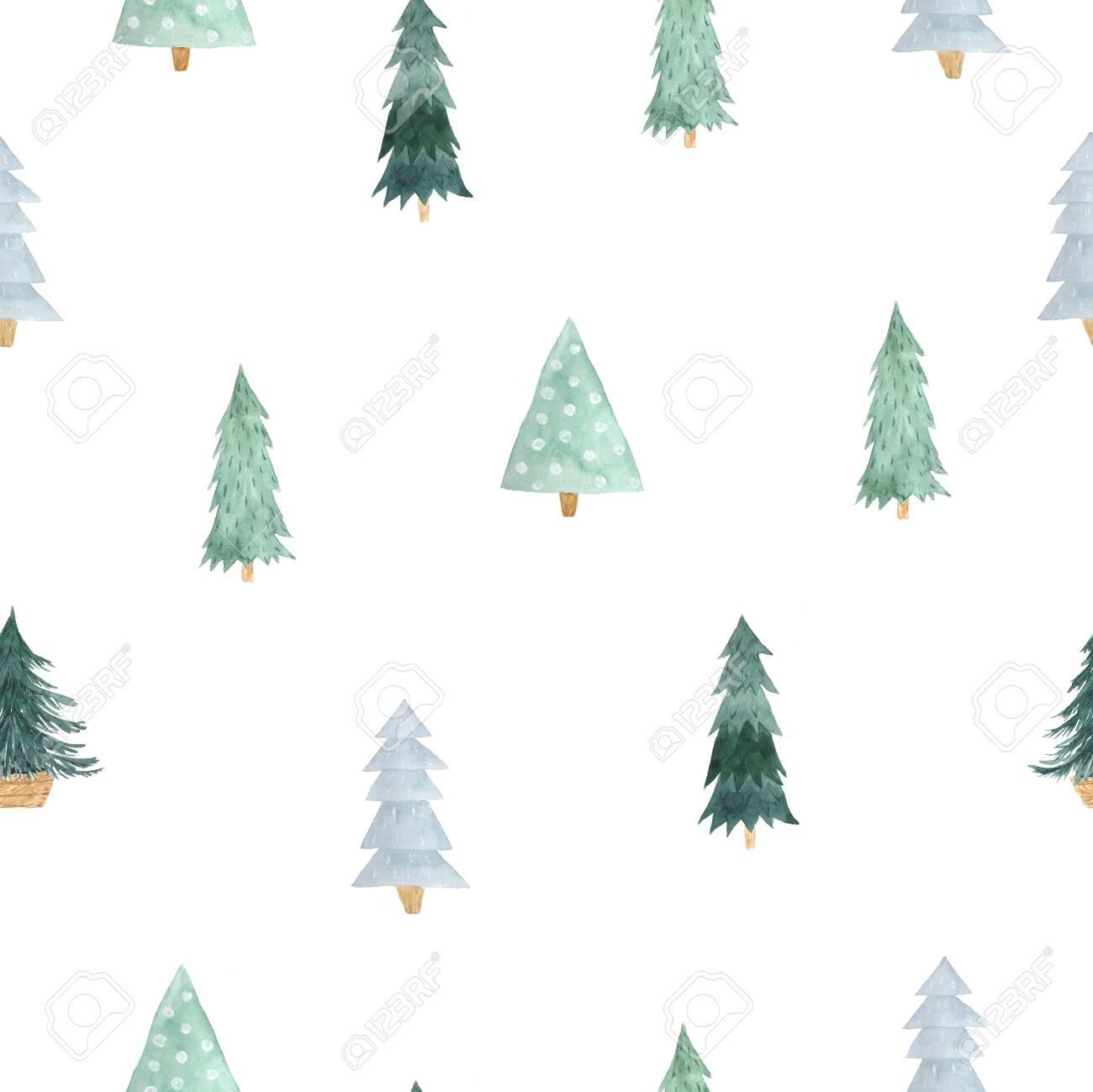 Seamless Pattern With Bright Green Christmas Tree Decorative