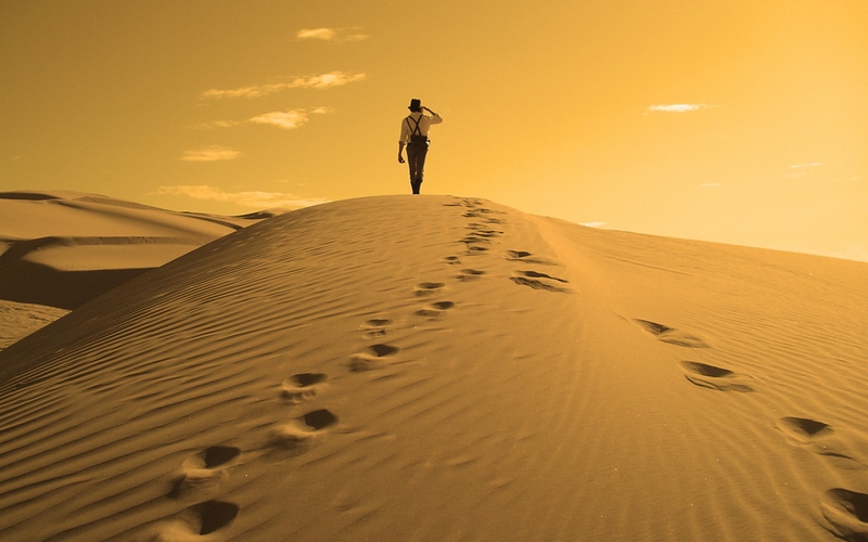  alone sand dunes footprint Nature Deserts HD Desktop Wallpaper