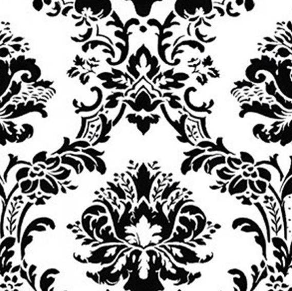 Wallpaper By The Yard Scrolling Black Medallion Damask On White