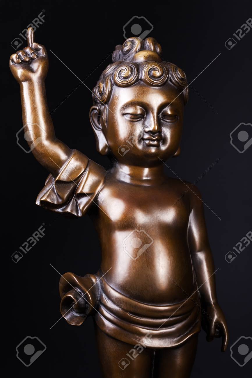 Young Prince Siddhartha Gautama The Figure Made Of Metal Isolated