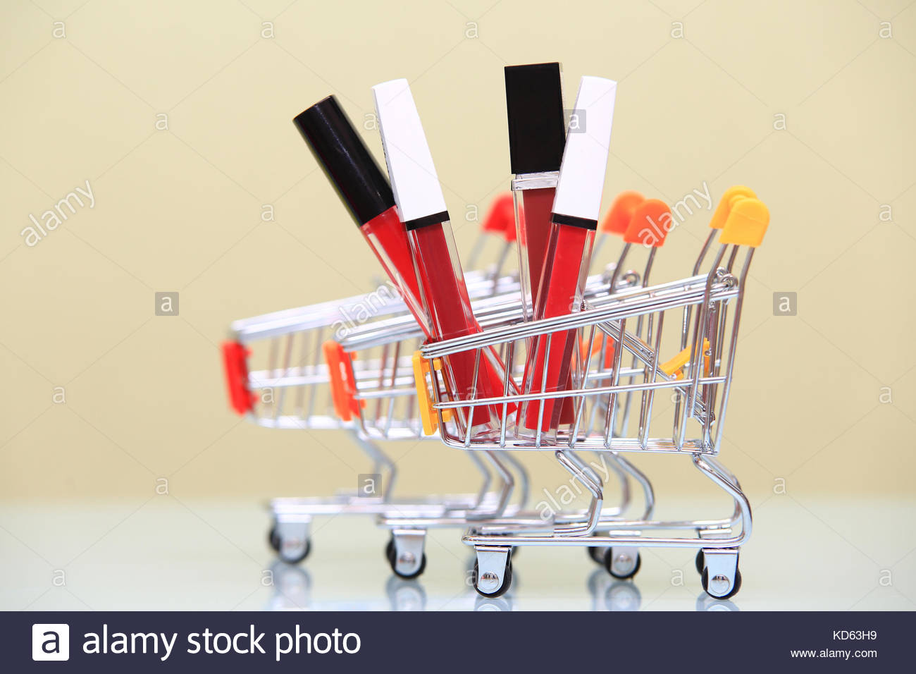 Makeup Selling Background Lipstick In Shopping Trolley Close Up