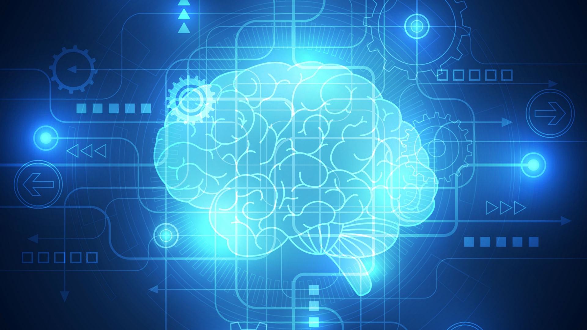 A stylized blue brain on a circuit board background, symbolizing artificial intelligence