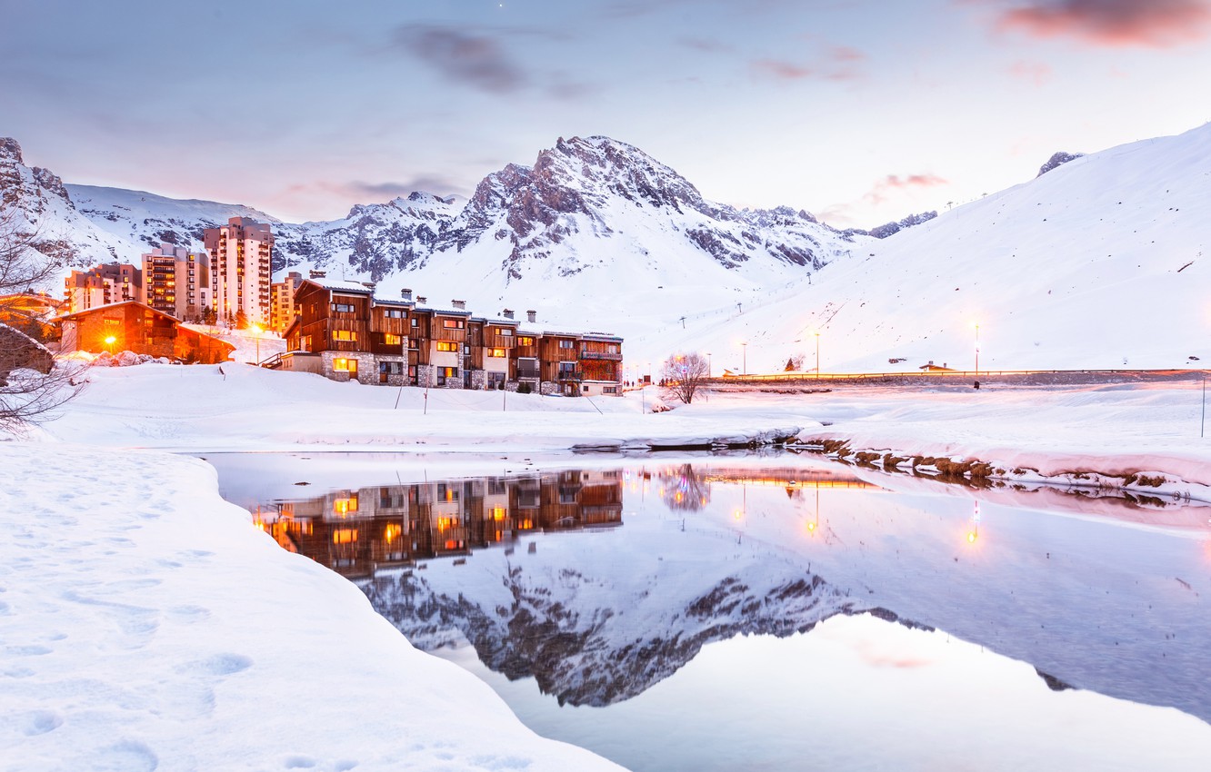 Wallpaper Winter Snow Mountains Lake France Alps The Hotel